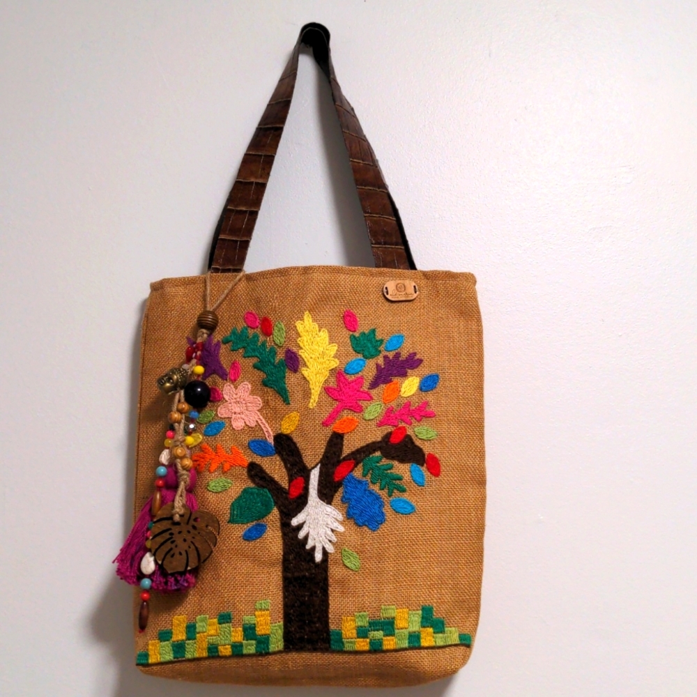 Handmade Authentic Mexican handbag Made in Mexico. Aztec inspired embroidery